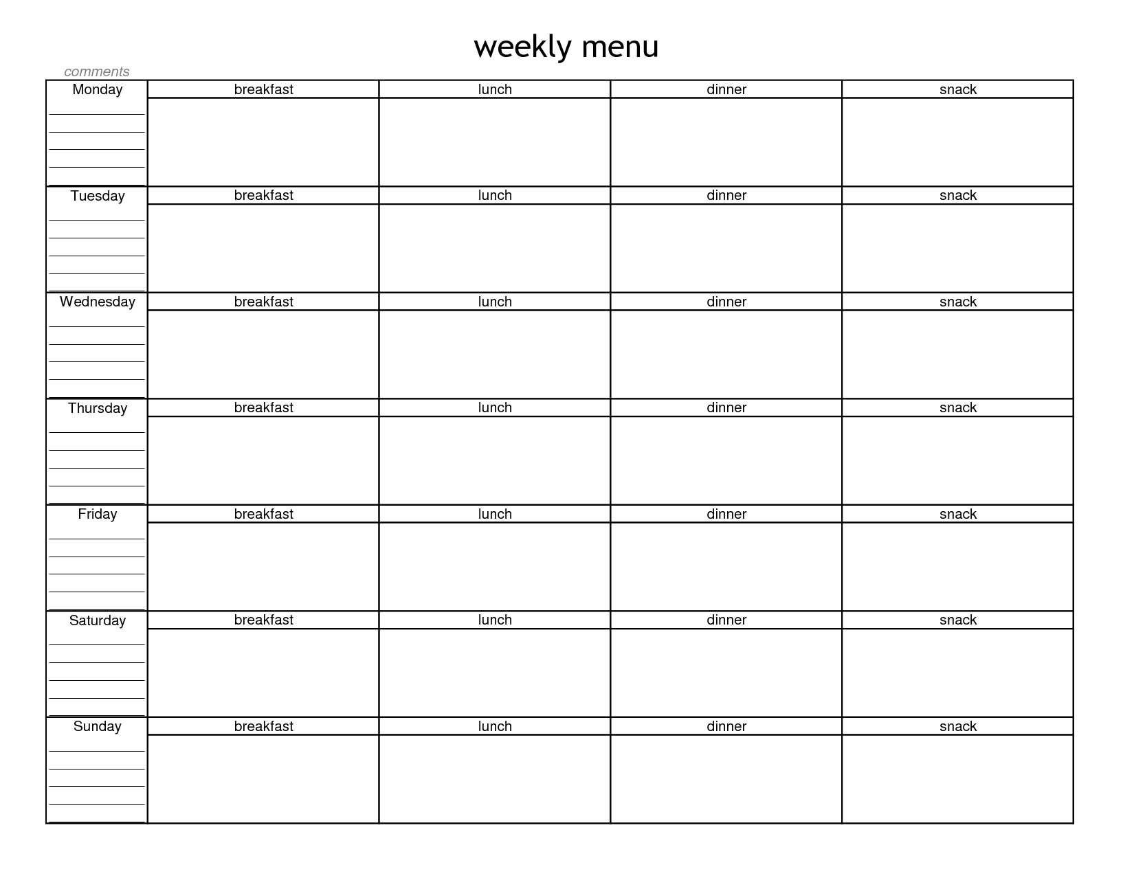 planner clipart menu template
