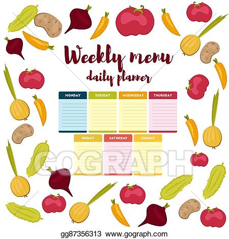 Planner clipart dinner menu. Vector illustration weekly daily