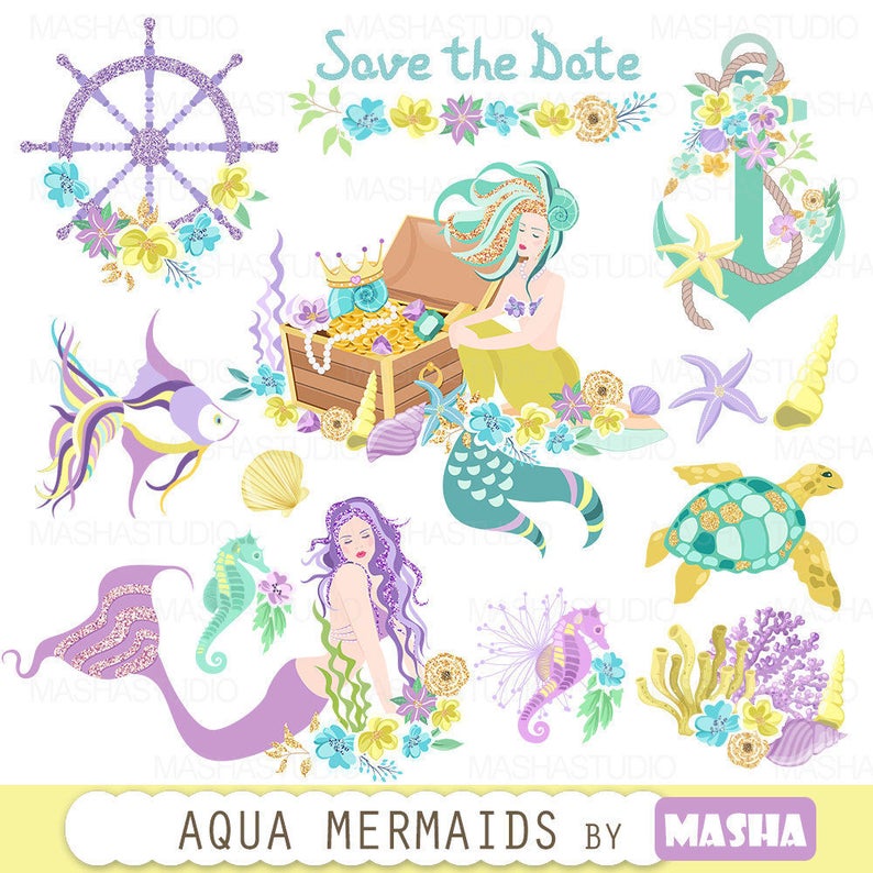 mermaid clipart aqua