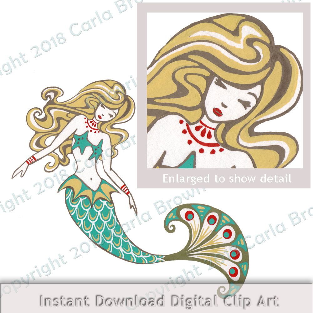 Clip vintage style nouveau. Mermaid clipart art deco