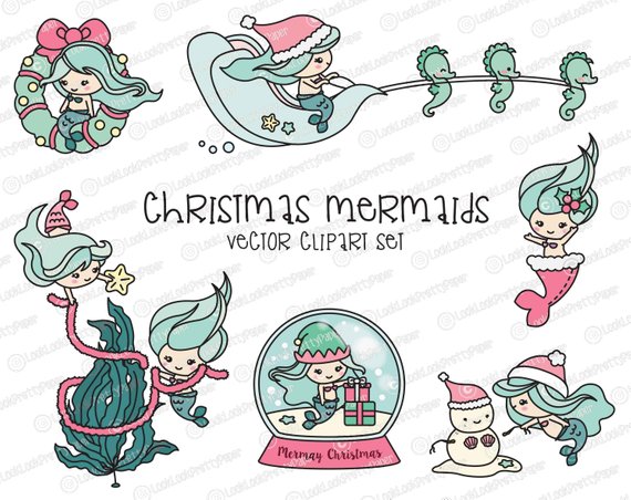 Premium vector kawaii mermaids. Mermaid clipart christmas
