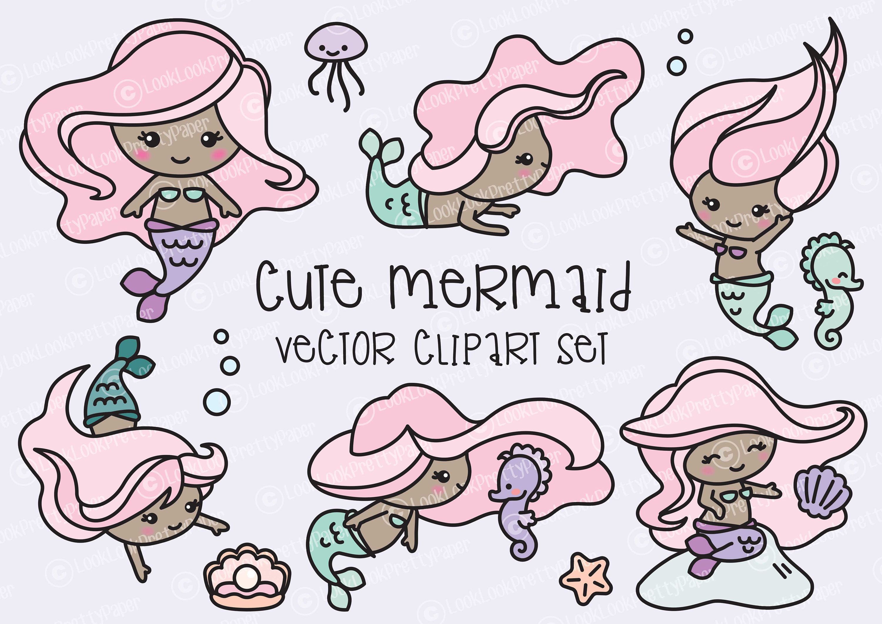 Mermaid clipart colour. Premium vector kawaii mermaids