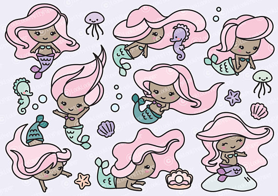 Premium vector kawaii mermaids. Mermaid clipart colour
