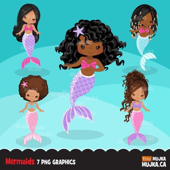 Pastel graphics card making. Mermaid clipart ethnic
