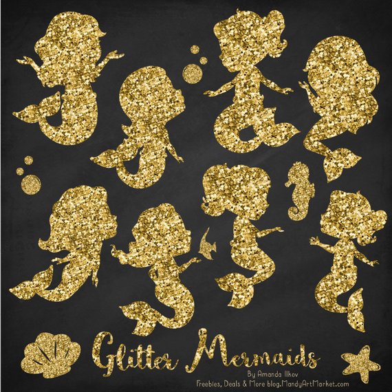 mermaid clipart gold glitter