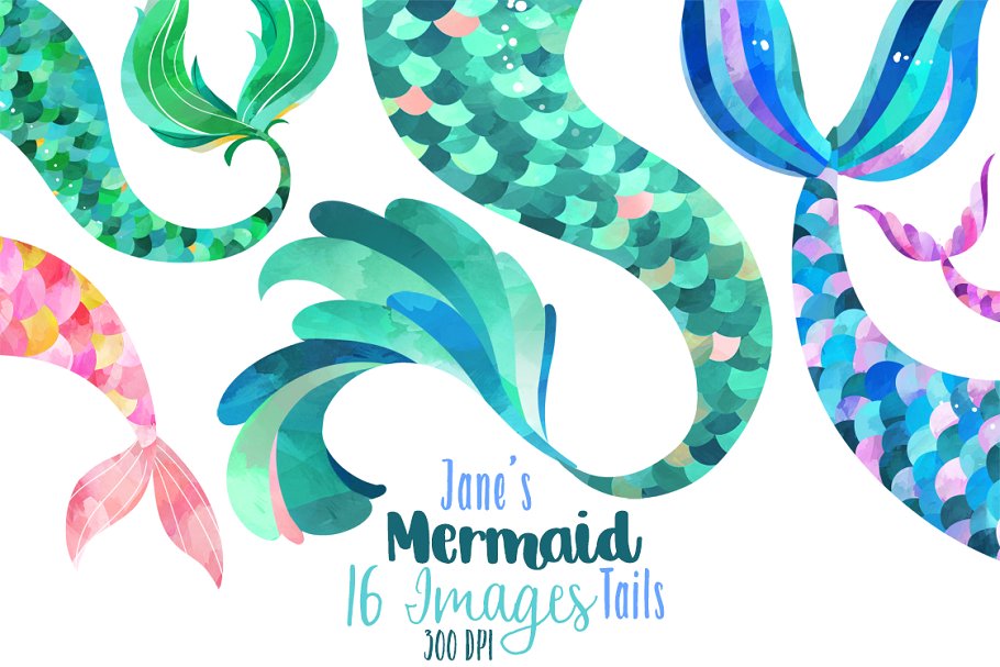 Watercolor tails . Mermaid clipart mermaid tail