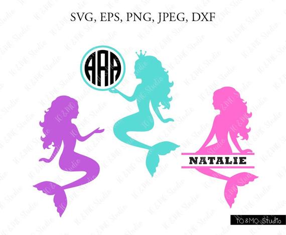 Mermaid clipart monogram. Svg cute sea beach