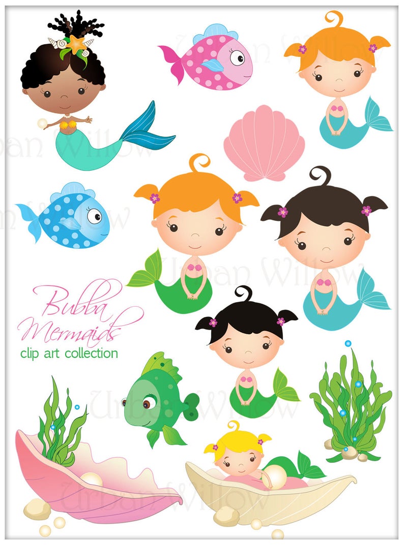 Mermaid clipart seaweed. Cute and fish graphics