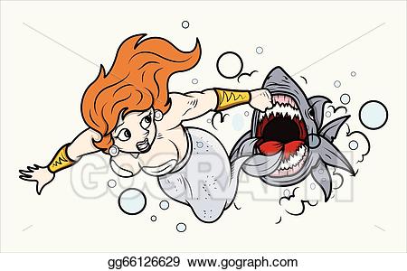 Mermaid clipart shark. Vector illustration attack to