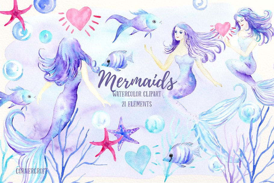 mermaid clipart watercolor