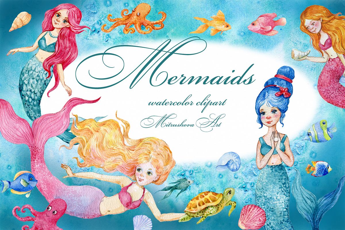 mermaid clipart watercolor