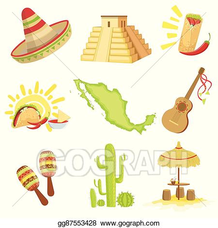 Mexican clipart culture. Eps illustration symbols set