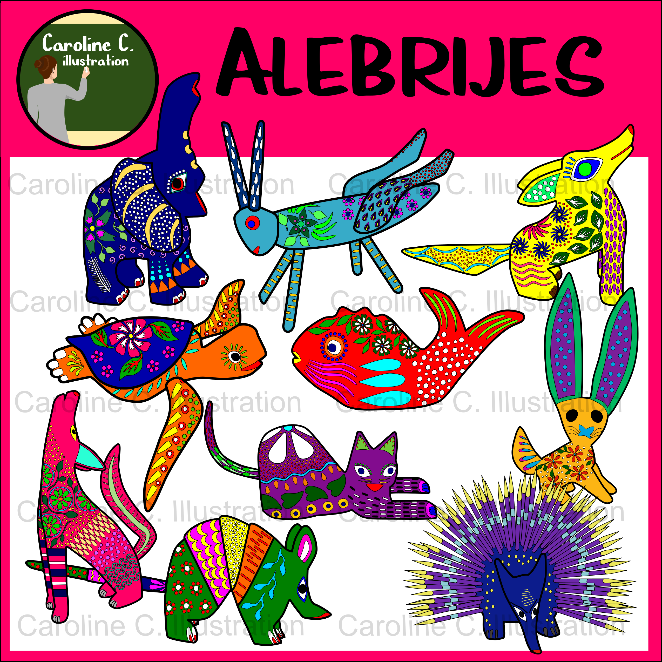 Mexican alebrijes clip art. Mexico clipart class spanish