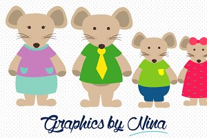 Mice clipart family. Mouse illustrations creative market