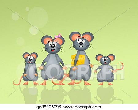Stock illustration of drawing. Mice clipart family