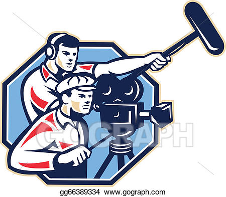 Vector art cameraman vintage. Microphone clipart movie