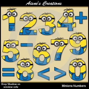 Numbers with matching black. Minion clipart math
