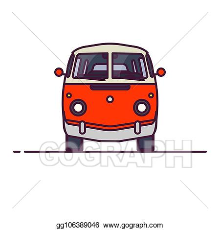 Minivan clipart car line. Vector illustration retro van