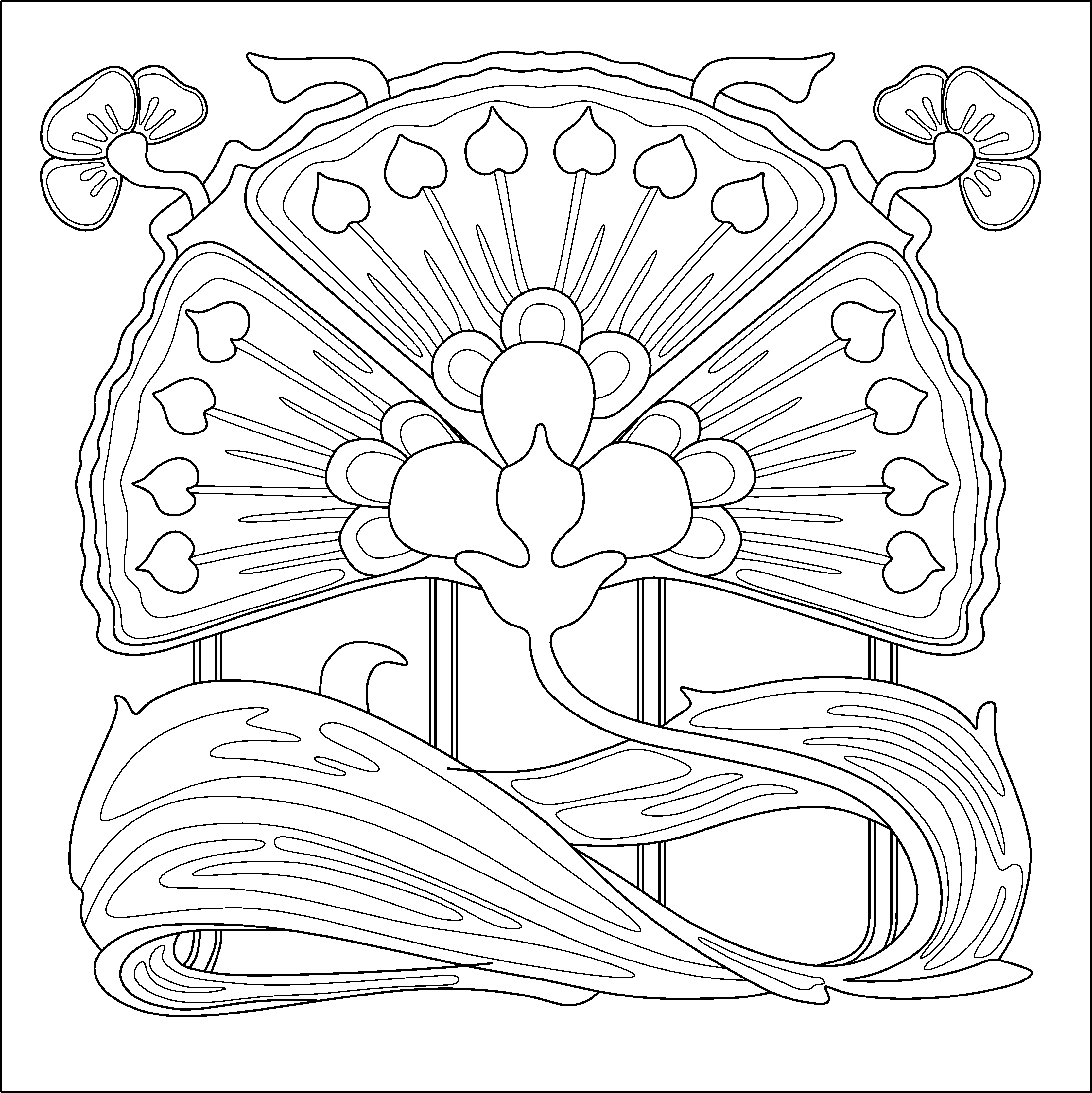 Quilt clipart colouring page. Art nouveau flower pattern