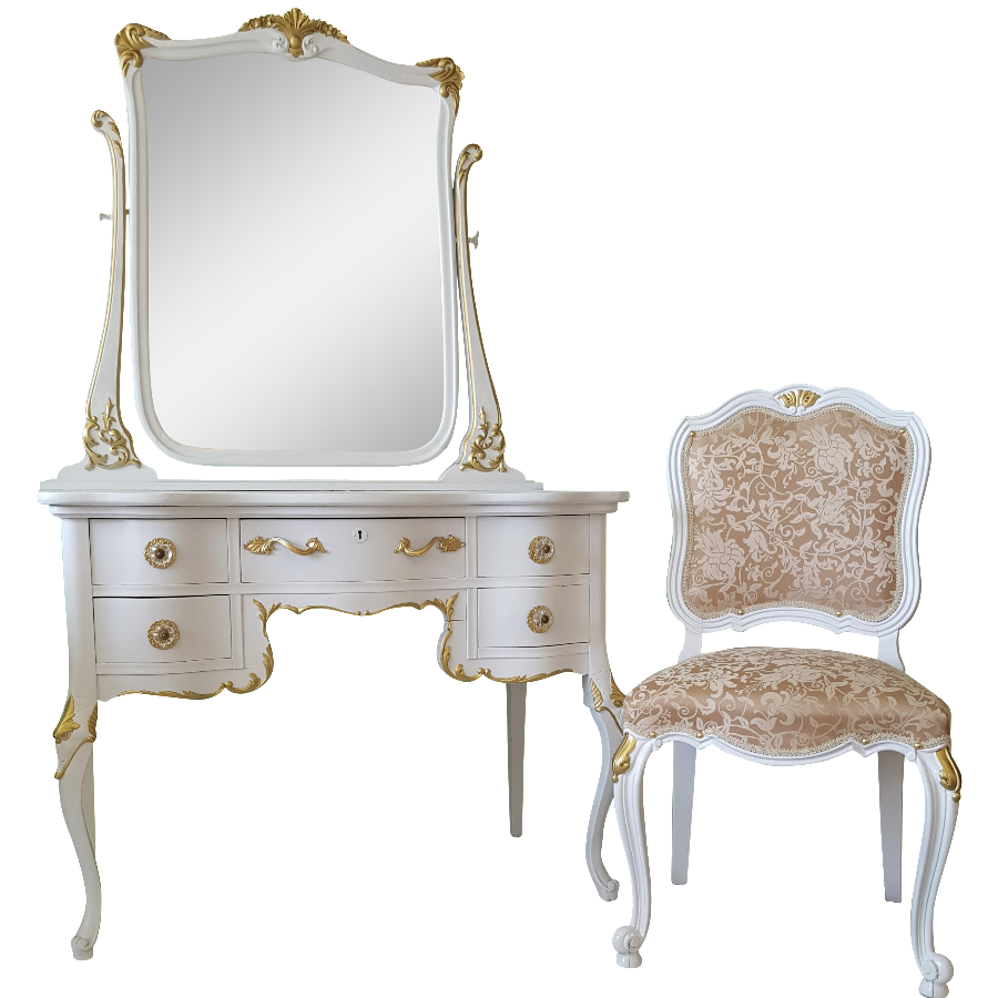 Outstanding vintage white makeup. Mirror clipart dressing table