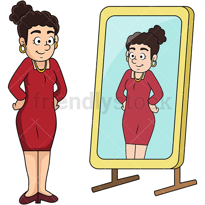 Woman looking into vector. Mirror clipart illustration