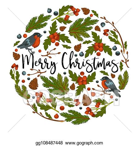 Mistletoe clipart merry christmas. Eps illustration bullfinches and