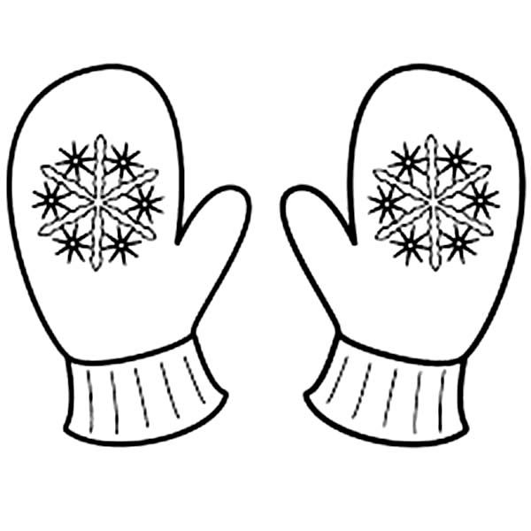 Cute mitten applique snowflake. Mittens clipart coloring page