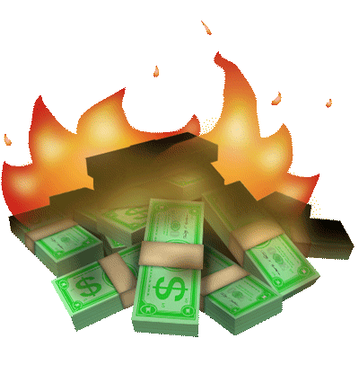 Money on fire png. Sticker by adult swim