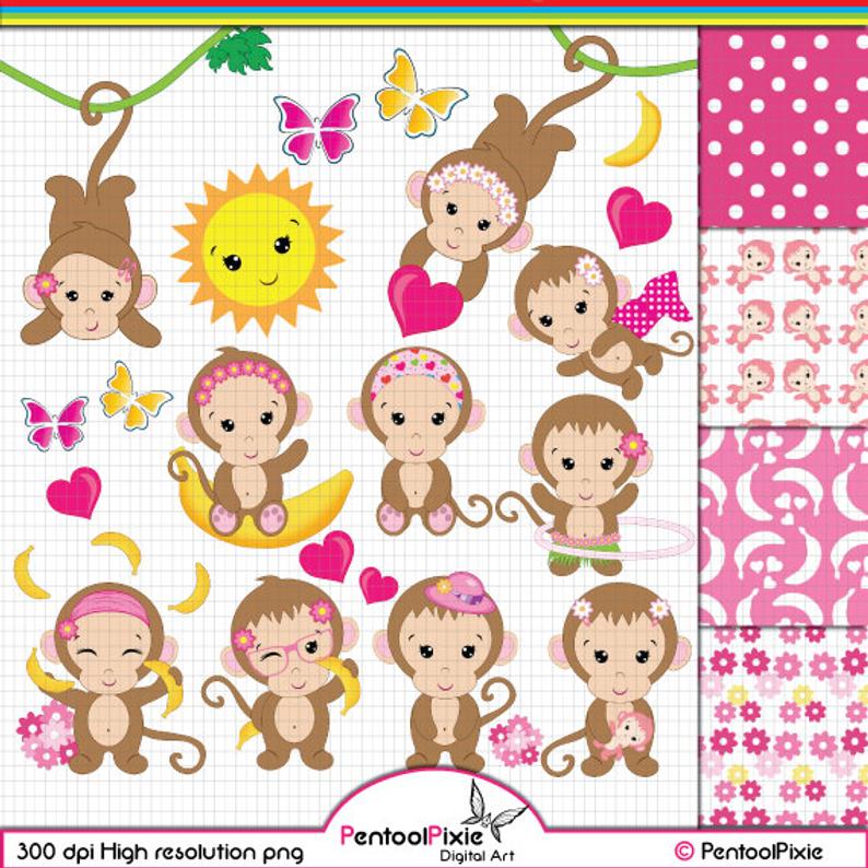 monkeys clipart baby girl