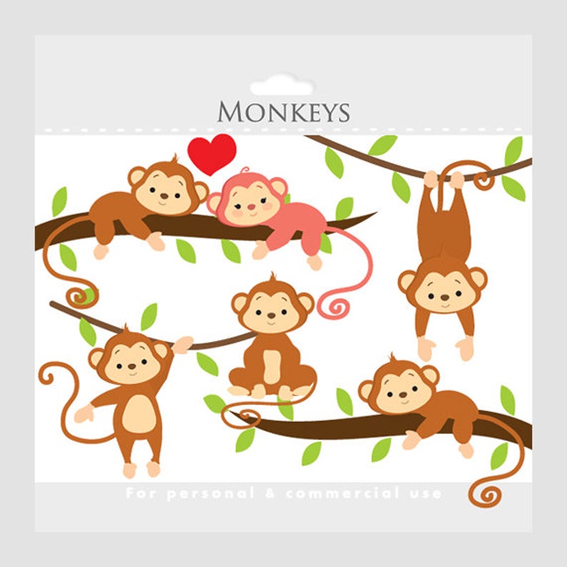 Monkeys clipart branch. Monkey whimsical clip art