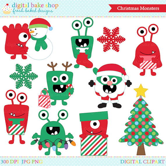 Clip art monsters . Monster clipart christmas
