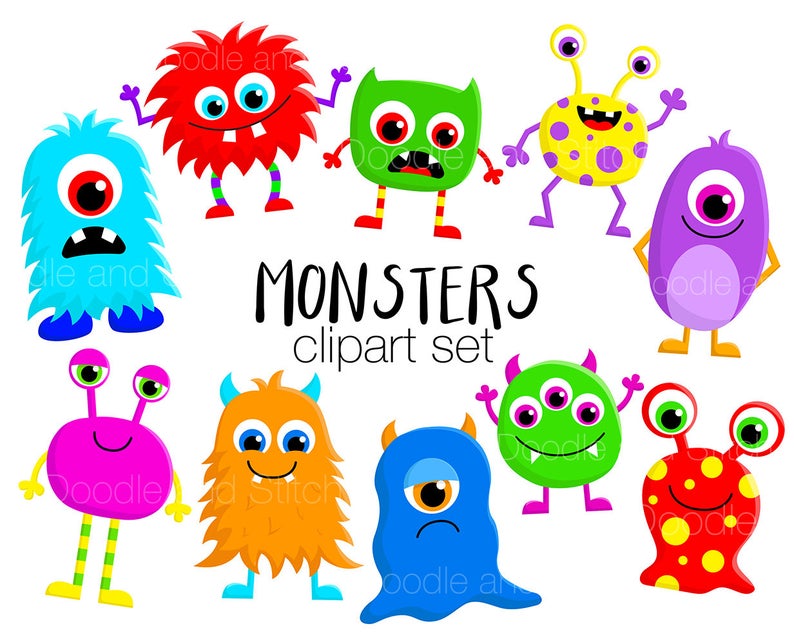 Monster clipart group monster. Set cute monsters clip