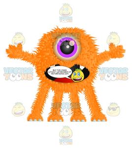 Orange furry with eye. Monster clipart one tooth