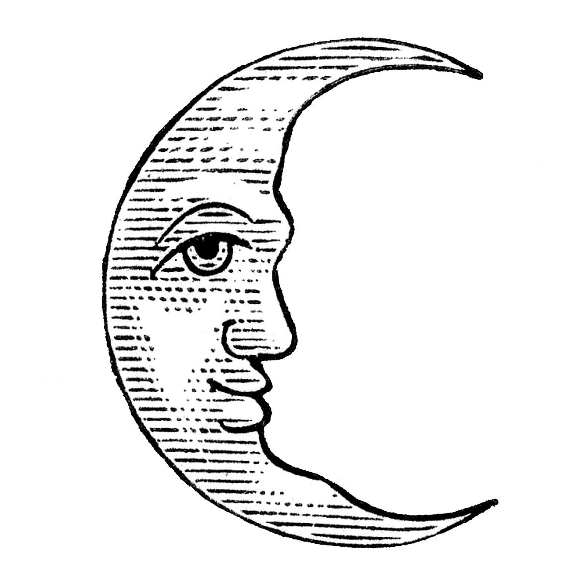 Moon clipart vintage.  man in the