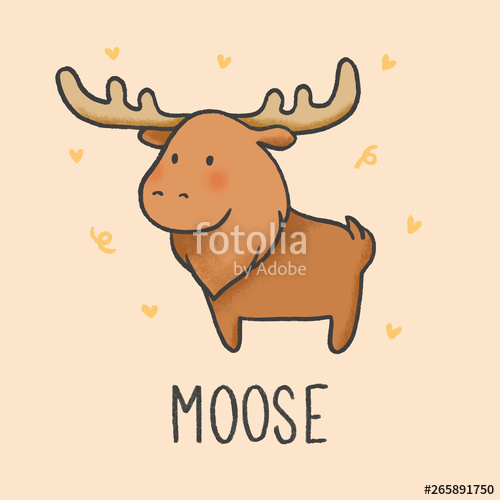 Moose clipart adorable. Cute cartoon hand drawn