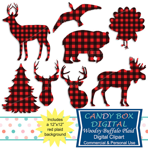 Moose clipart red black plaid. Buffalo animal woodsy check