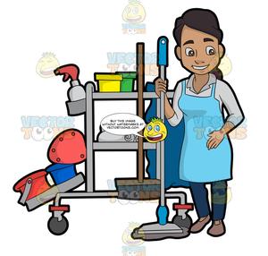 A latina janitor holding. Mop clipart group