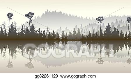 Morning clipart lake. Eps illustration forest hills
