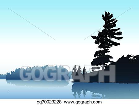Vector art drawing gg. Morning clipart lake