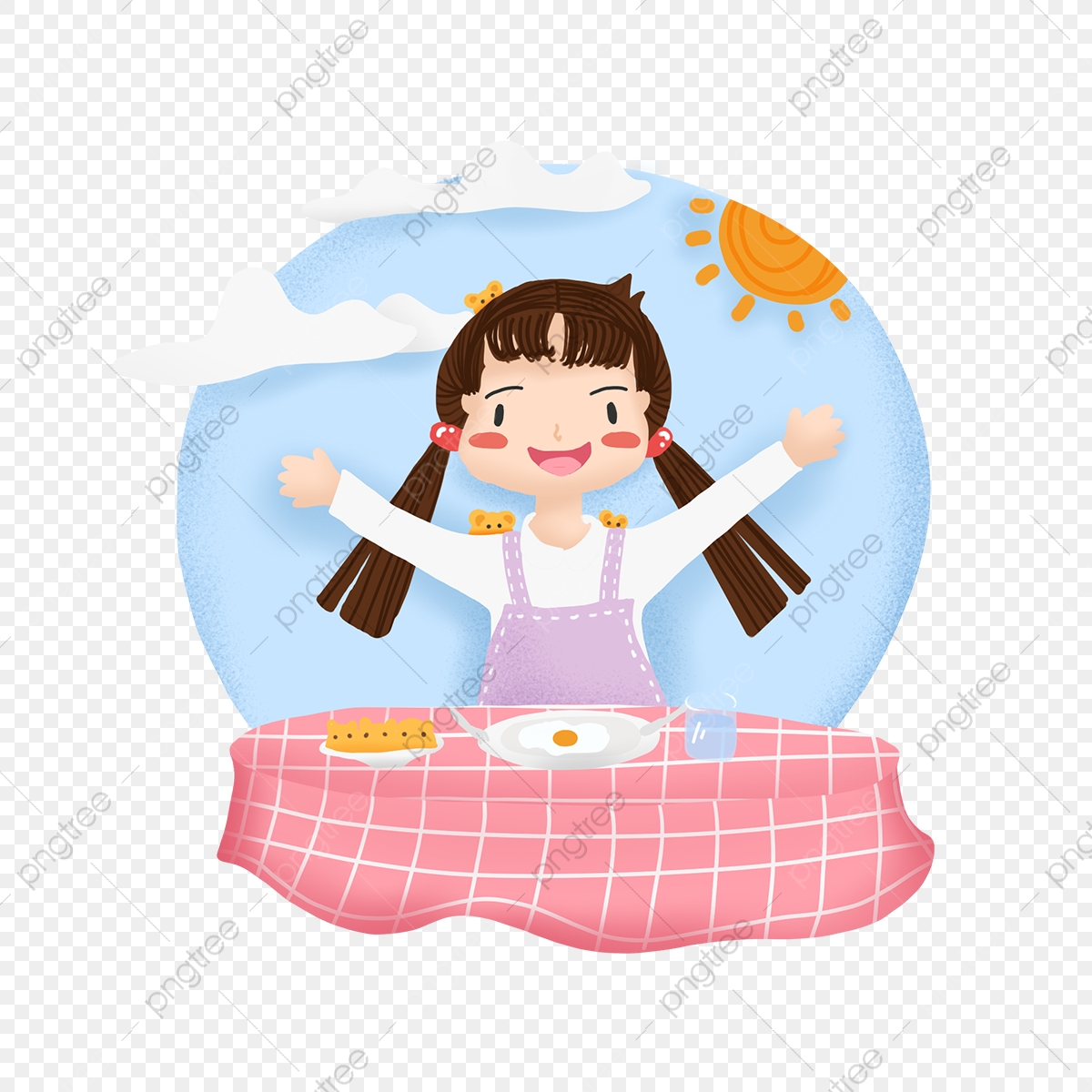Hand painted cute cartoon. Morning clipart morning scene