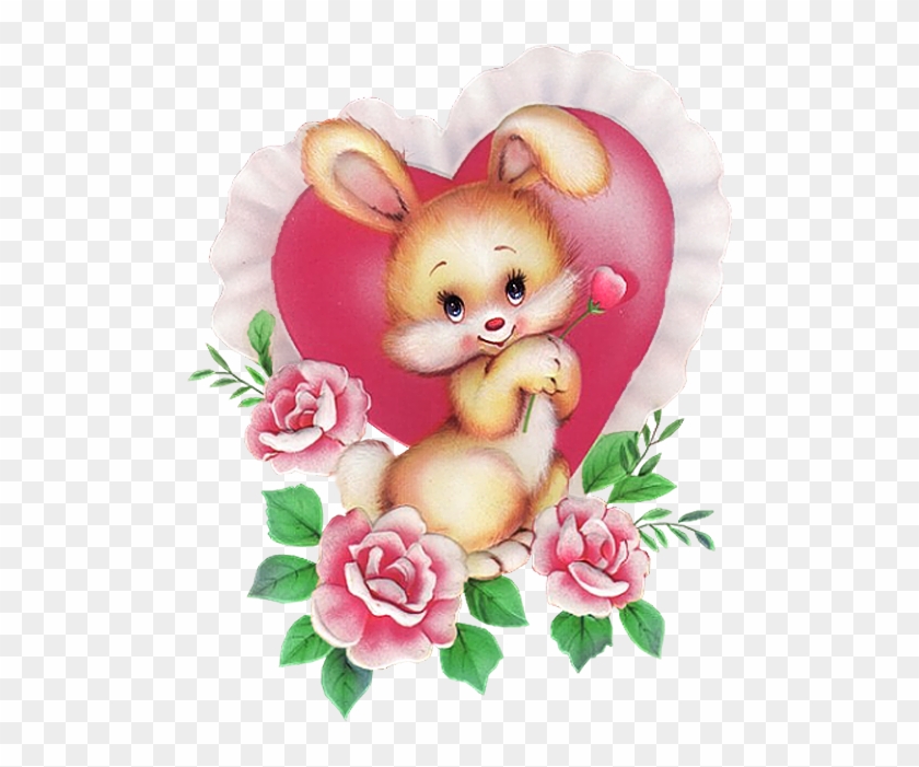 Bunny with pink heart. Morning clipart pagi