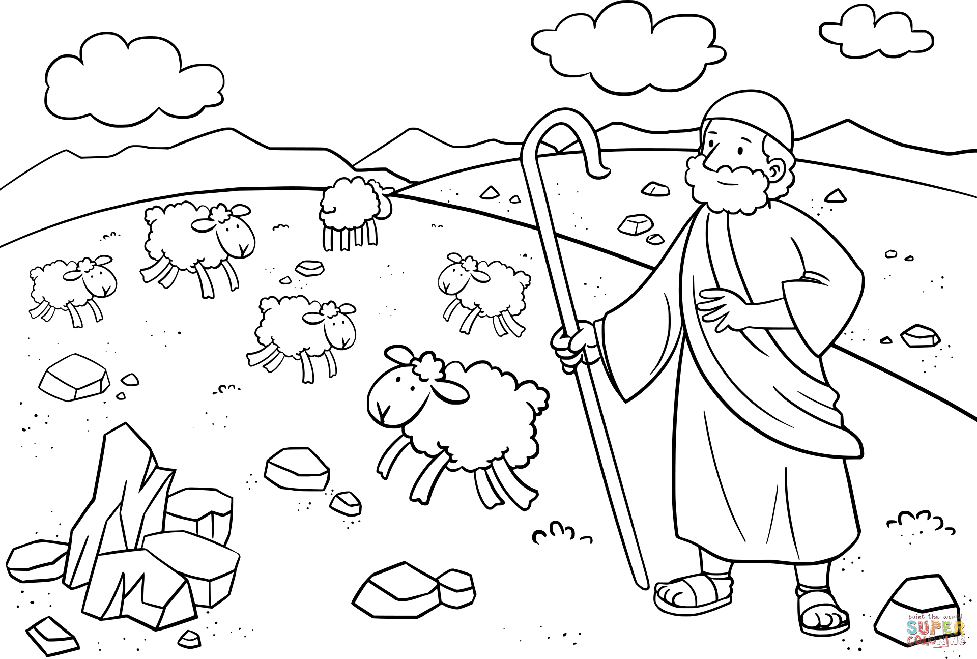 Moses clipart coloring page. In midian free printable