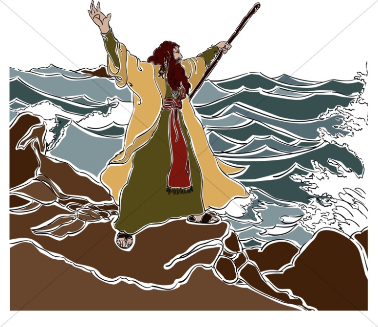 Moses clipart red sea. Stands on the shore