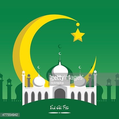 Crescent moon with white. Mosque clipart eid festival