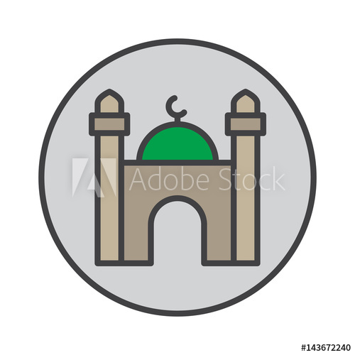 Filled outline icon round. Mosque clipart pictogram