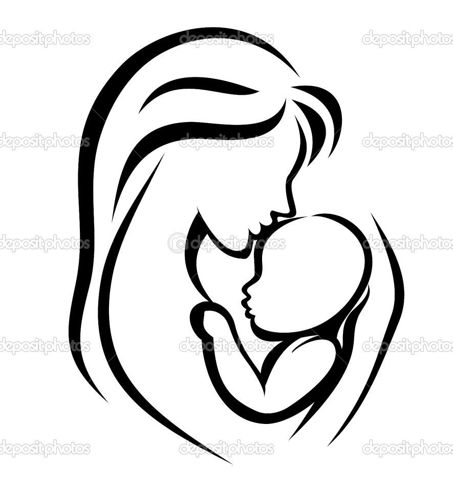 Outline of and baby. Mother clipart mom newborn