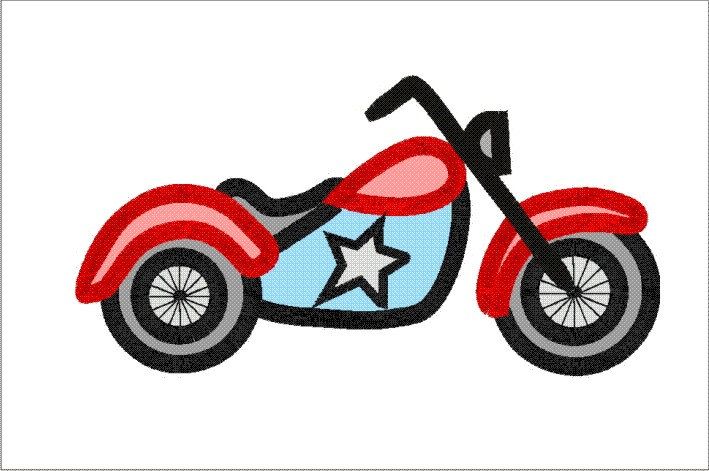 Motorbike applique machine embroidery. Motorcycle clipart baby