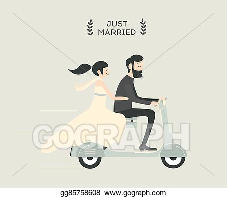 Vector stock couple on. Motorcycle clipart wedding