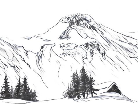 Black and white mountain. Mountains clipart book