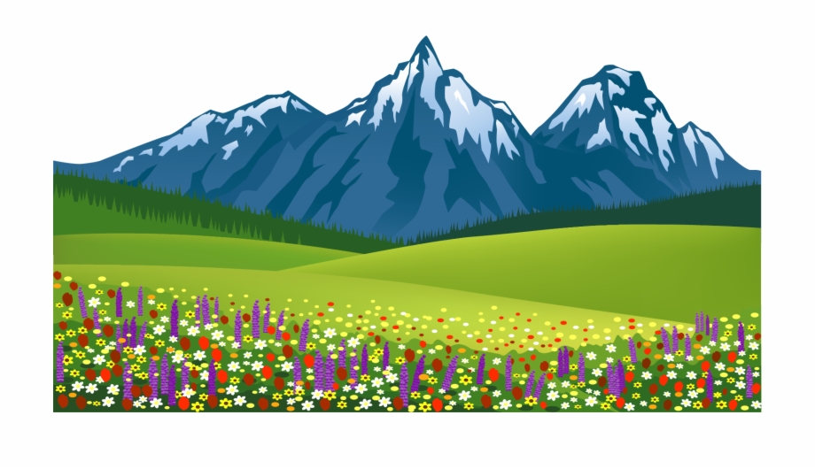 Grass scenery with flowers. Mountain clipart flower